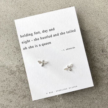 Silver Bee Earrings. Original Haiku Poem, 3 of 5