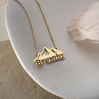 Personalised 'Adventure Awaits' Mountain Name Necklace, 5 of 9