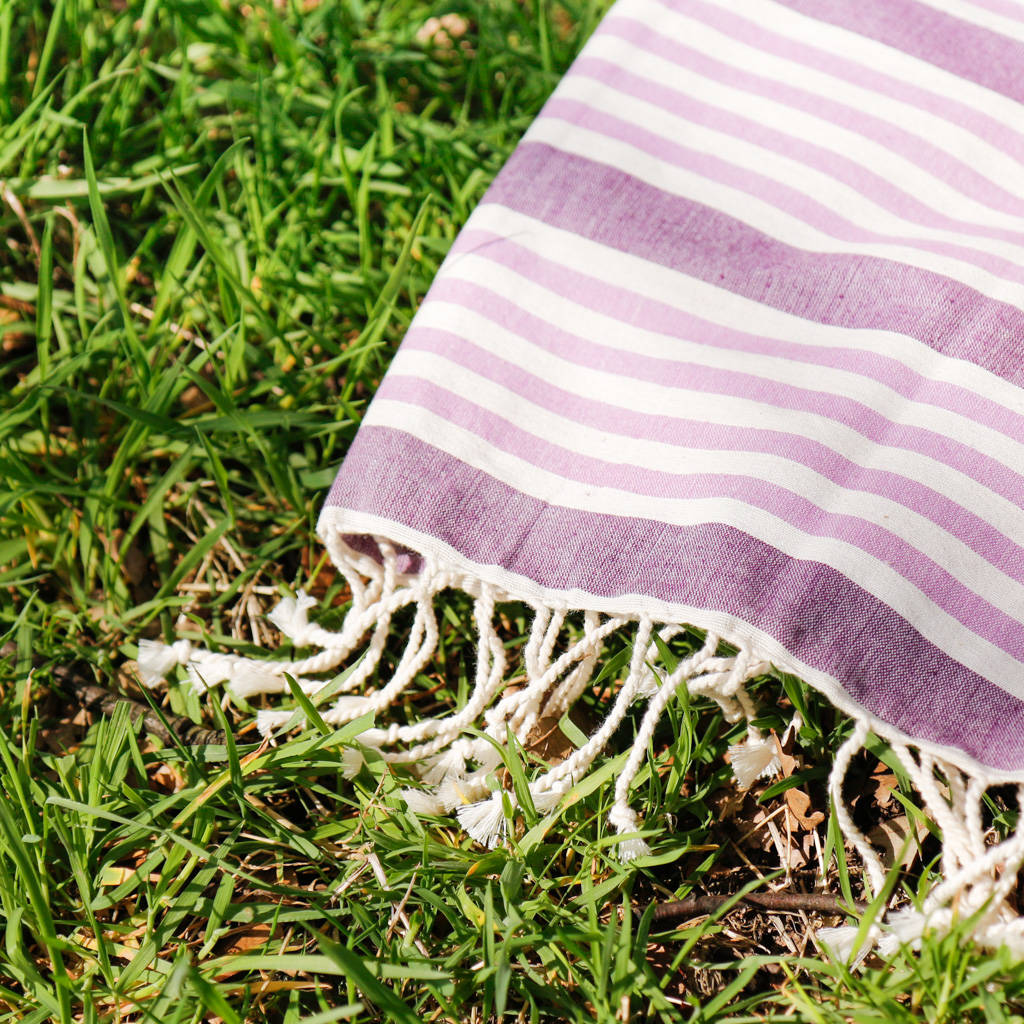 lilac striped cotton picnic blanket by dibor