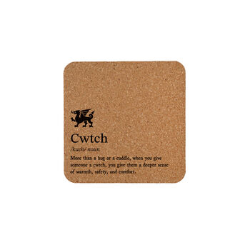 No Place Like Wales 'Cwtch' Definition Square Cork Coaster | Homeware | Tableware, 2 of 2