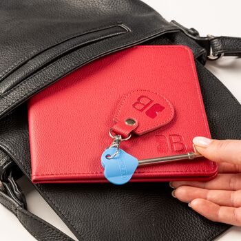 Eco Friendly Disabled Blue Badge Vegan Leather Wallet And Radar Key Made From Recycled Bottles In Raspberry Red, 2 of 6