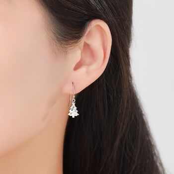 Dainty Christmas Tree Drop Hook Earrings In Sterling Silver, 2 of 11