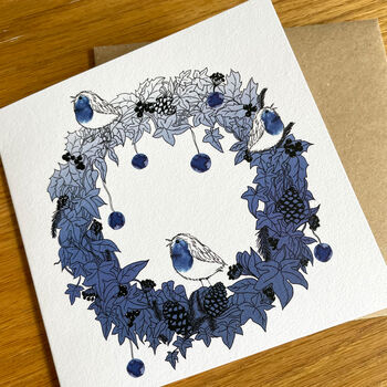 Christmas Trees And Inky Blue Robins Card Pack, 4 of 6