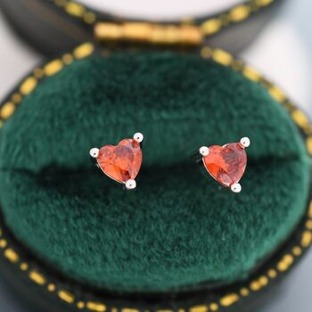 Sterling Silver Tiny Garnet Red Cz Heart Stud Earrings, 6 of 12