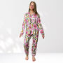 Ikat Print 100% Cotton Ladies Pyjamas In White And Pink, thumbnail 9 of 9