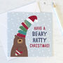 Funny Bear Pun Xmas Card A Beary Hatty Christmas, thumbnail 1 of 2