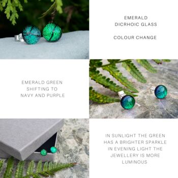 Emerald Green Fused Glass Sterling Silver Stud Earrings, 7 of 12