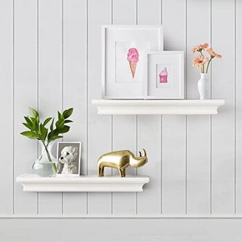 Set Of Two White Floating Wall Shelves Storage, 3 of 8