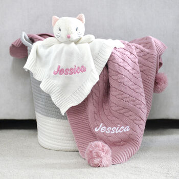 Personalised Kitten Comforter And Cable Blanket Pink, 2 of 11