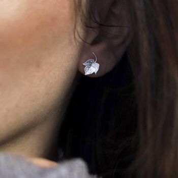 Sterling Silver Ivy Leaf Stud Earrings, 6 of 8