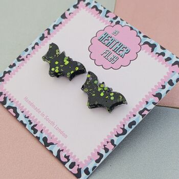 Black Bat Glitter Halloween Resin Studs, 4 of 4