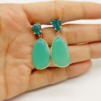 Chalcedony, Blue Apatite Sterling Silver Earrings, 3 of 9