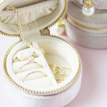 Small Round Velvet Jewellery Box With Pearl Detail, 2 of 10