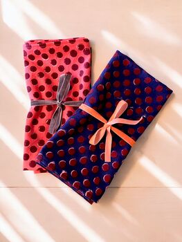 Set Of Two Hand Polka Dot Napkins In Peach Pink, 2 of 3