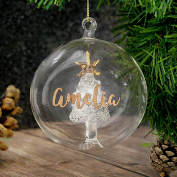 Personalised Gold Glitter Tree Glass Bauble, 3 of 3