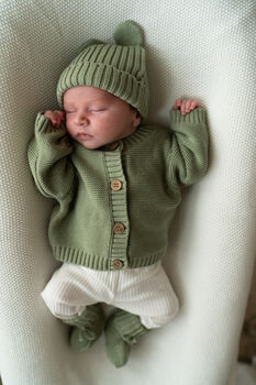 Three Piece Personalised Knitted Cardigan Baby Gift, 5 of 8
