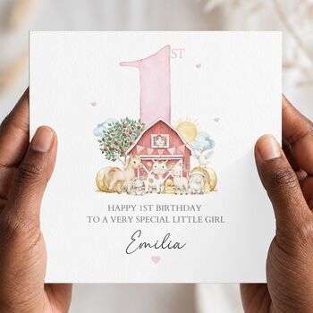 Farm Animals 1st Birthday Card, Pink Or Blue Card For Son, Daughter, Any Relationship, 2 of 3