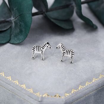 Cute Zebra Stud Earrings In Sterling Silver, 5 of 11
