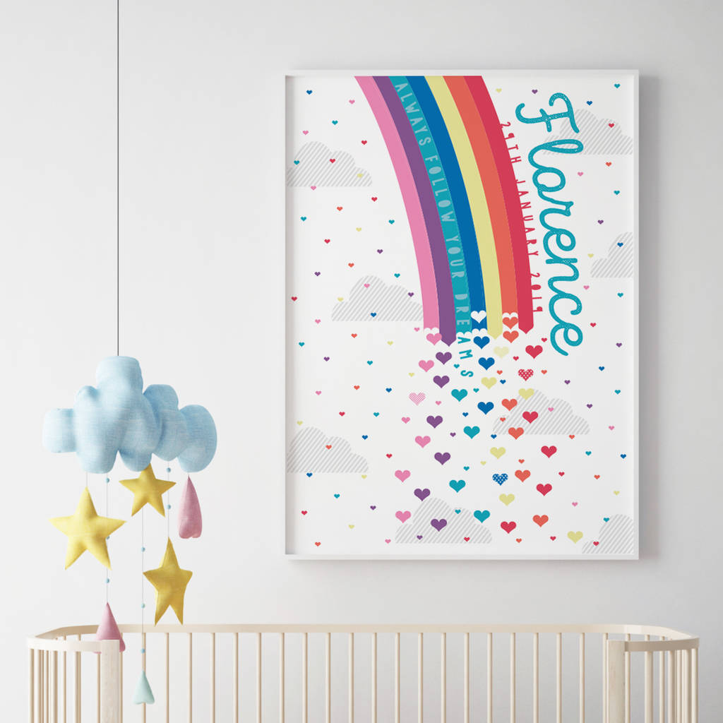 Personalised Rainbow New Baby Print, 1 of 7