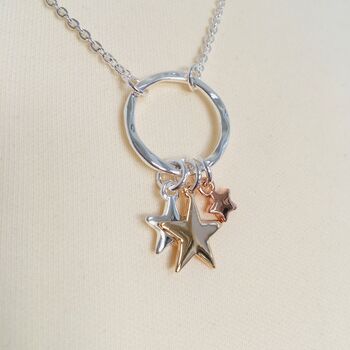 Silver Plated Necklace ~ Gold, Rose Gold + Silver Stars, 4 of 7