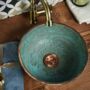 Verdigris Green Patina Solid Copper Sink Bowl With Copper Rim, 400 Mm Diameter, thumbnail 1 of 7