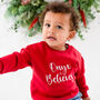 Personalised 'Believes' Christmas Embroidered Sweatshirt Jumper, thumbnail 4 of 5