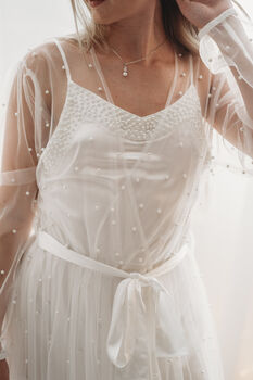 Sheer Pearl Bridal Robe Pearl Tulle Bride Robe, 6 of 6