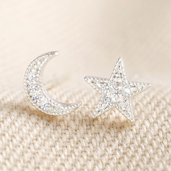 Moon And Star Crystal Stud Earrings, 3 of 6