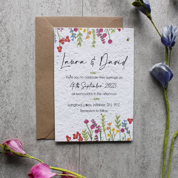 Wildflower Recycled Paper Plantable Wedding Invitations, 12 of 12