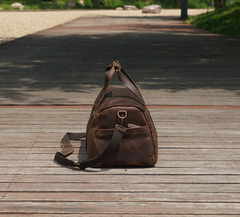 Stitched Detail Genuine Leather Holdall Vintage Look, 3 of 9