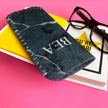 Black Marble Personalised Initial Glasses Case, 3 of 3