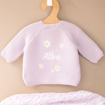Personalised Baby Cardigan With Daisy And Name Embroidery, 6 of 12