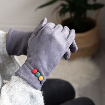 Colourful Faux Suede Gloves Touchscreen Compatible, 2 of 8