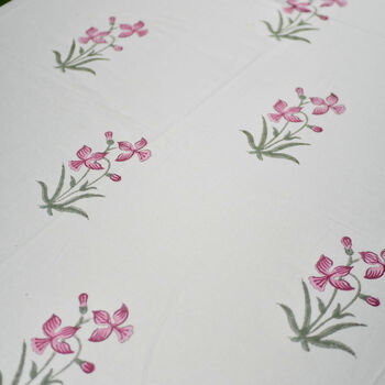 Floral Pink And Green Block Printed Tablecloth, 2 of 9
