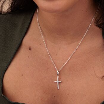 Sterling Silver Crystal Cross Charm Necklace, 3 of 8