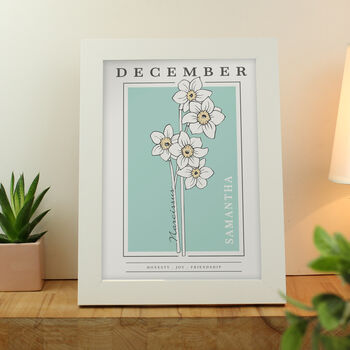 Personalised Birth Flower White A4 Framed Print, 12 of 12