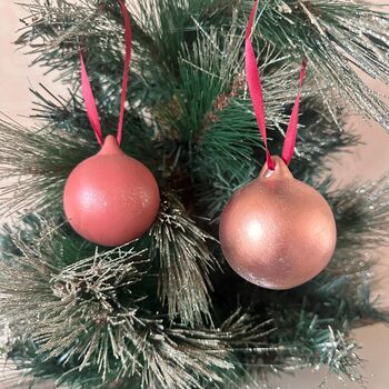 Set Of Six Tree Baubles Copper Bauble Purple Bauble, 7 of 9