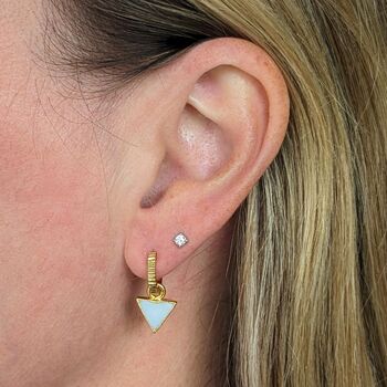 'The Triangle' Mother Of Pearl Gold Plated Earrings, 3 of 7