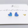 Mini Sterling Silver Blue Opal Heart Stud Earrings, thumbnail 5 of 9