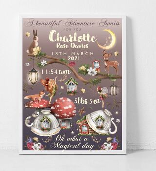 Personalised Keepsake Birth Print Magical Fairy Fun, 3 of 4