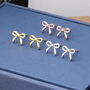 Mini Stocking Sterling Silver Bow Earrings, thumbnail 2 of 12