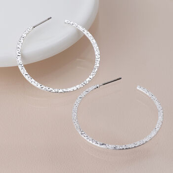 Silver Plated Textured Hoop Earrings, 2 of 3