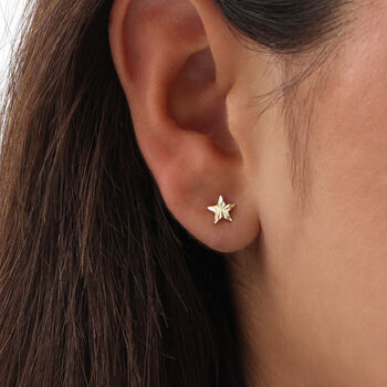 9ct Yellow Gold Star Stud Earrings, 2 of 3