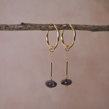 Agate Hoops 14k Gold Filled With Natural Botswana Beads, 6 of 7