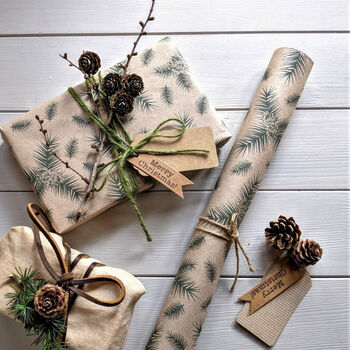 100% Recyclable Pine Cone Kraft Gift Wrap Set, 2 of 3