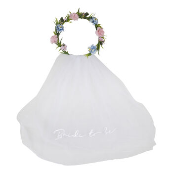 Bride To Be Hen Party Veil With Floral Crown, 2 of 3