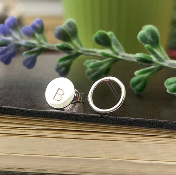 Personalised Initial Circle Mismatched Stud Earrings, 6 of 9