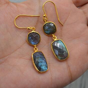 Labradorite Earrings: Gold Plated Silver, Dangle Drop, 2 of 5