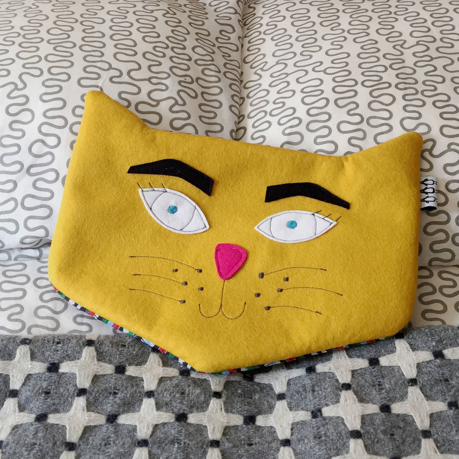 Wool Felt Cat Hot Water Bottle By terri leahy