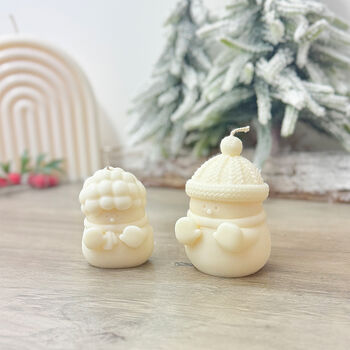 Two Cute Snowman Christmas Candles And Festive Decor, 2 of 11